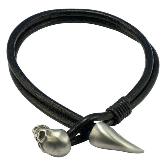 Bico Raw Spearhead Black Leather Bracelet with Skull and Spike (FB425BLK 21cm-8in)