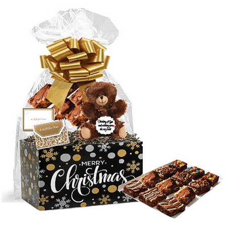 Merry Christmas Gourmet Food Gift Basket Chocolate Brownie Variety Gift Pack Box (Individually Wrapped)