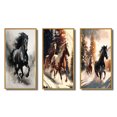 thumbnail image 2 of Designart "Ink Illustration Black Horse Galloping" Animals Horse Framed Wall Art Set Of 3 - Black Horse Frame Gallery Set For Office Decor, 2 of 6
