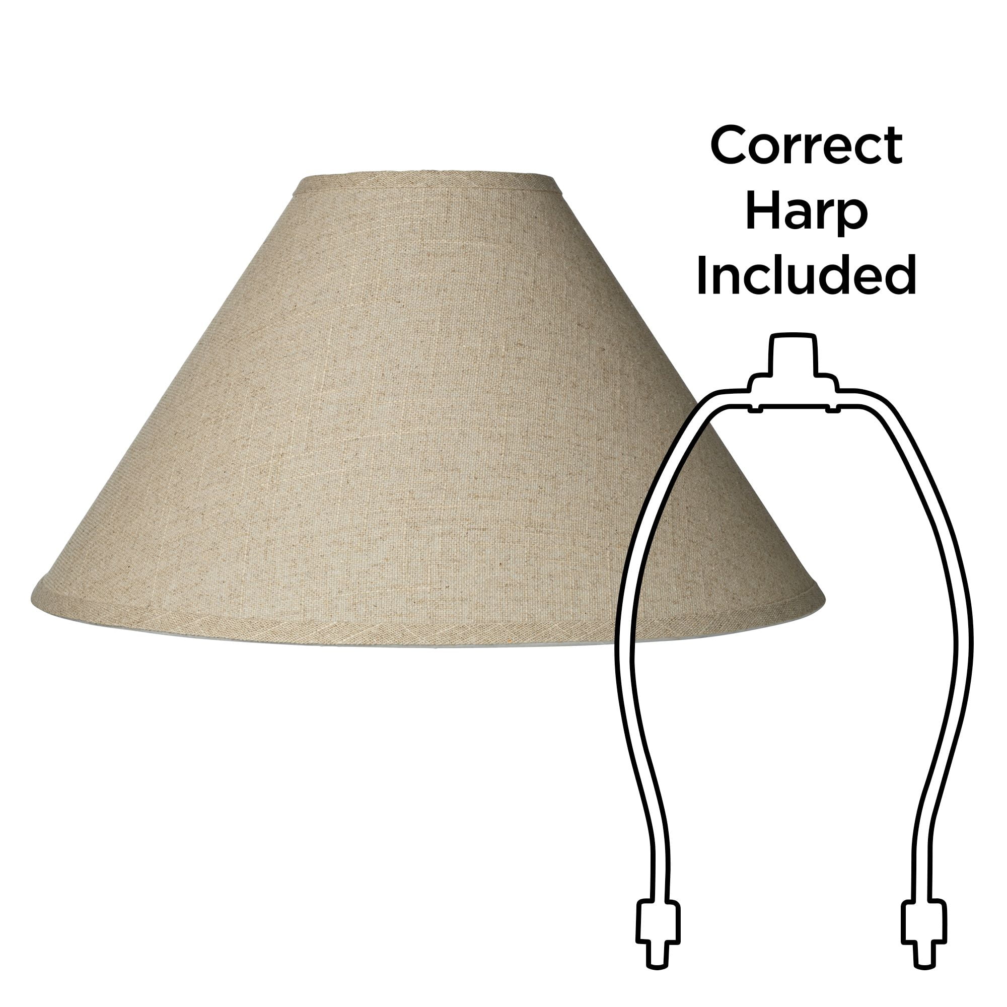 Springcrest Fine Burlap Large Empire Lamp Shade 6" Top x 19" Bottom x 10.5" High x 12" Slant (Spider) Replacement with Harp and Finial