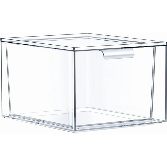 PINDEE Stackable Acrylic Drawers - Clear Make Up Organizers for Vanity - Plastic Storage Bin for Room Decor, Bathroom Organization and Storage, Office Supplies, Makeup Drawer Organizer,1 Drawer