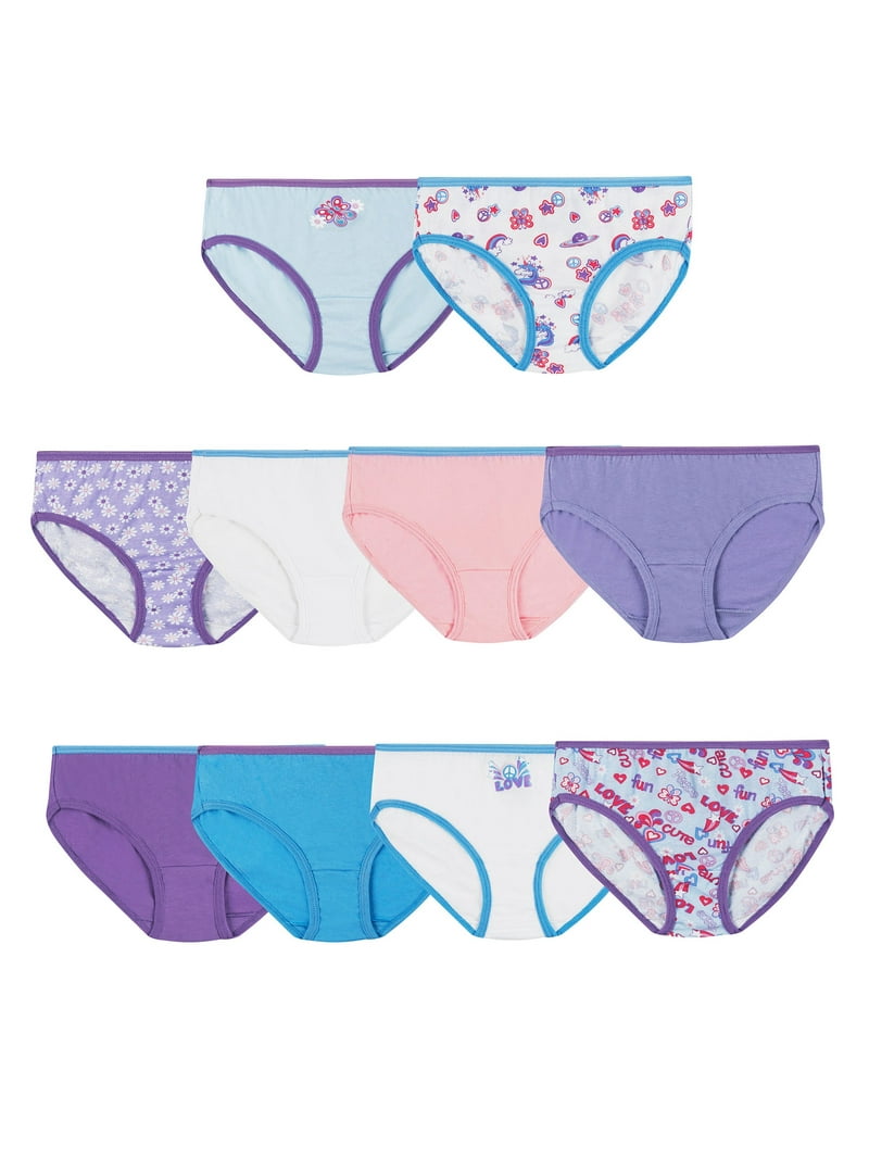Hanes girls Hanes Girls' 100% Cotton Tagless Low Rise Panties, Available in 10 and 20 Pack Briefs, Assorted - 6 Pack, 4