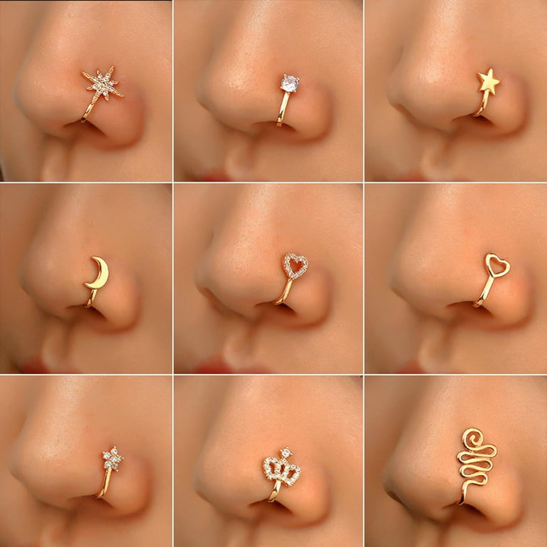 Dengmore Nose Jewelry U Shaped Fake Nose Ring Crystal Studded