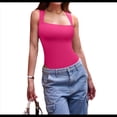 thumbnail image 2 of Bodys de Mujer con Tirantes Acanalados, Cuello Cuadrado, Sin Mangas, Control de Abdomen, Tops de Tirantes. Rosa Roja XXL, 2 of 7