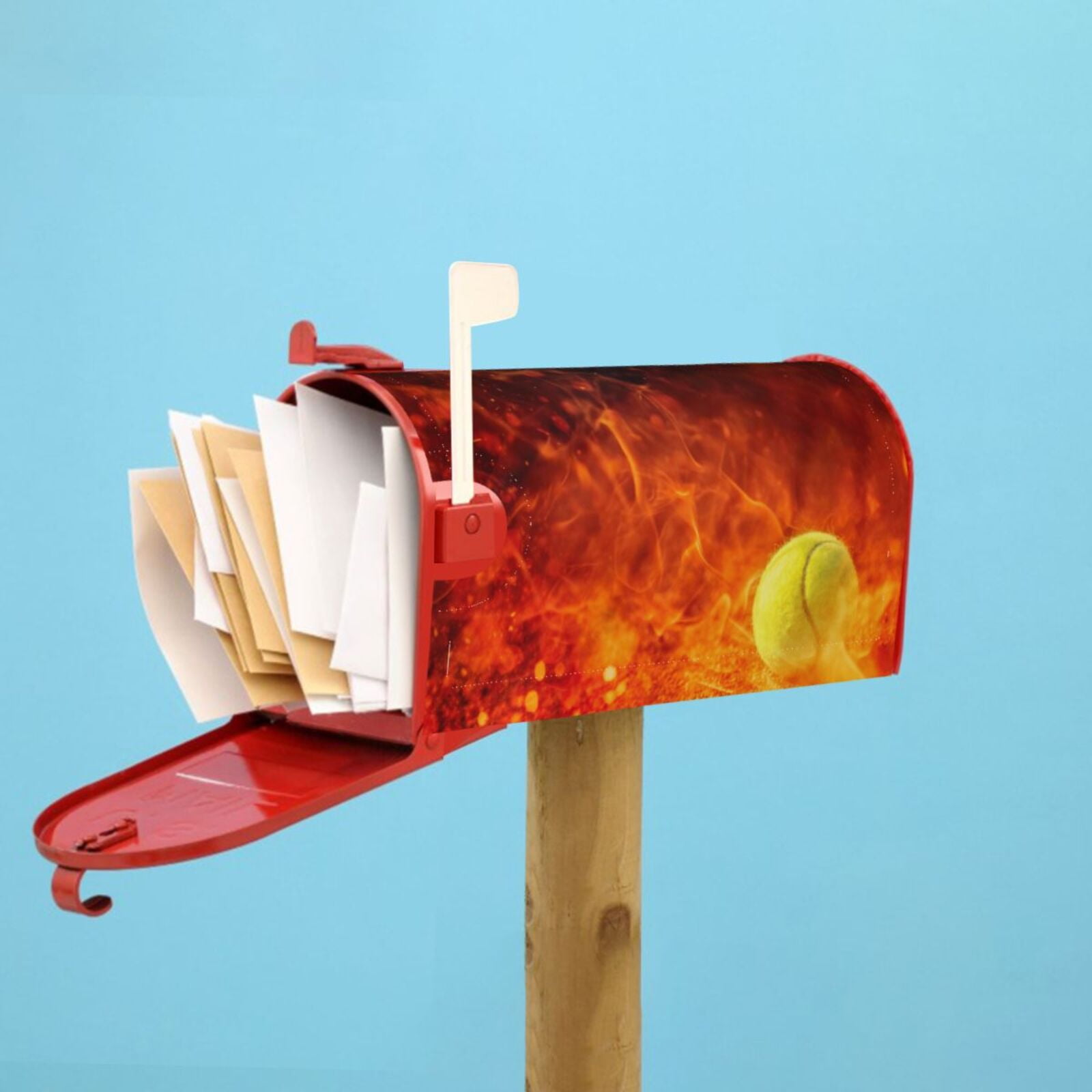 Vsdgher Tennis Ball In Fire Mailbox Cover Magnetic Mailbox Wraps Post Letter Box Cover for Garden Yard Home Decor 2 Sizes-21x18 in