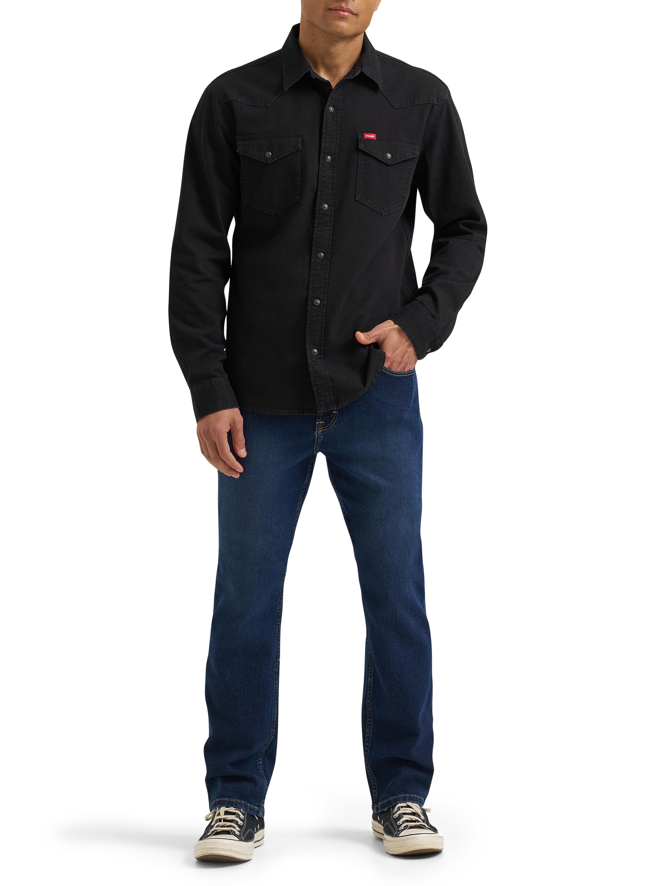 Wrangler® Men's Slim Fit Long Sleeve Woven Twill Shirt with Sunglasses Cleaner, Sizes S-5XL