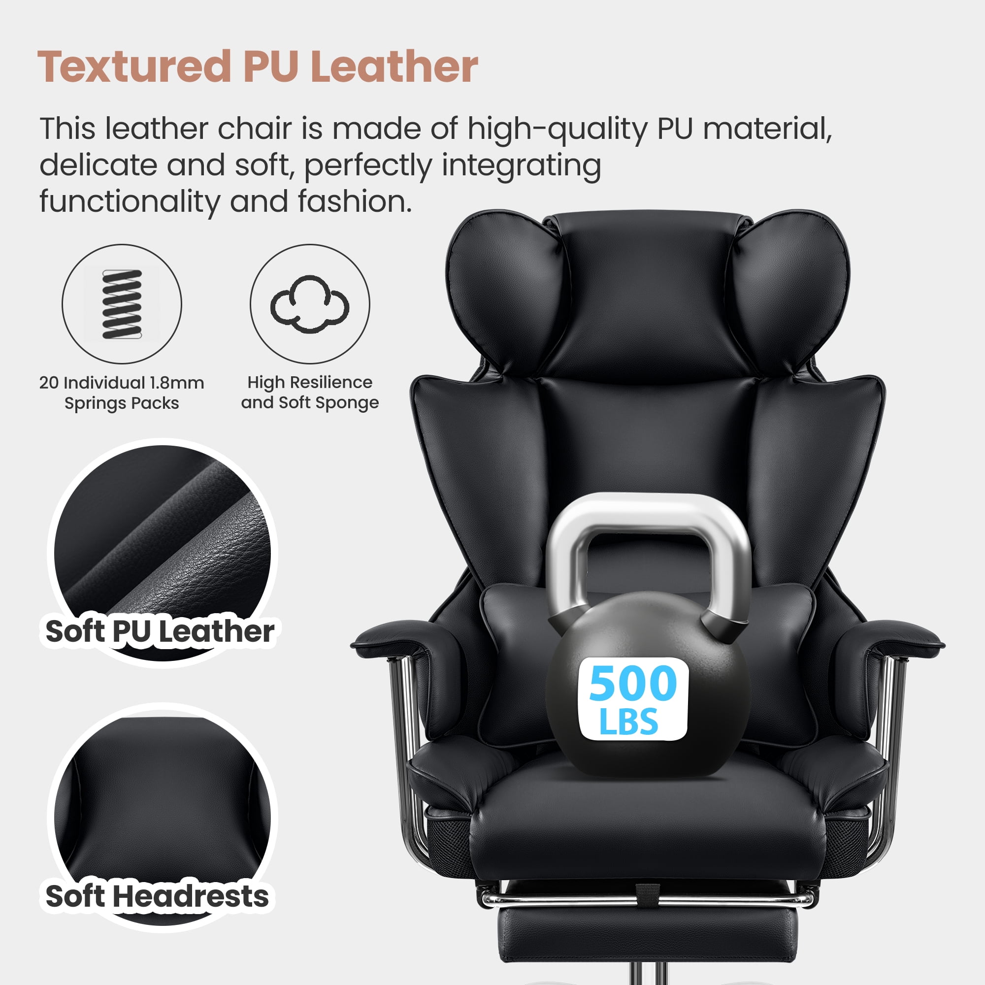 Premium Ergonomic Office Chair For Plus-Size Users, Executive High-Back Leather Seat With Enhanced Lumbar Support and Footrest for Home & Office