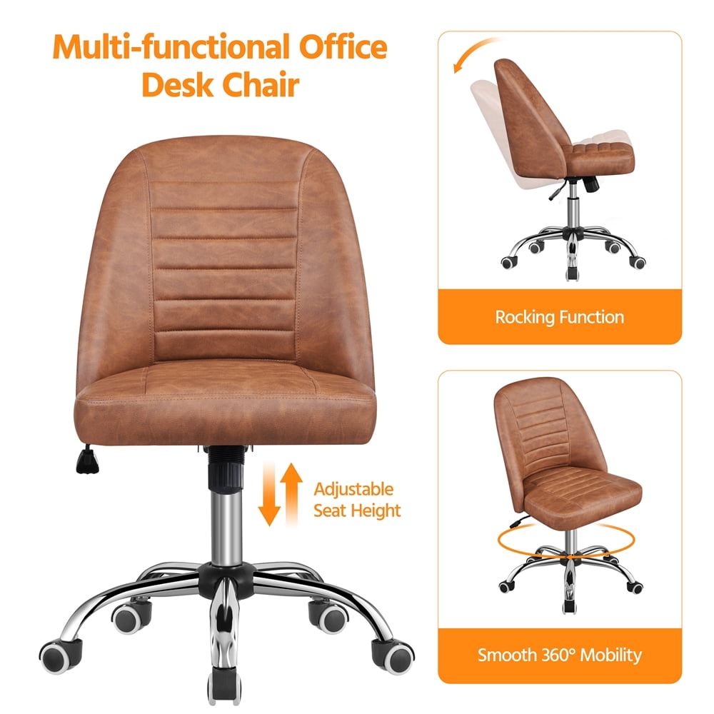 Yaheetech Rolling Faux Leather Desk Chair with Chrome Plated Metal Base, Retro Brown