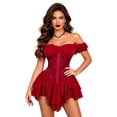 thumbnail image 2 of NordicNest Women's Off Shoulder Corset Dress Ruffle Hem Lace Up Mini Dress Gothic Outfits for Halloween, 2 of 6