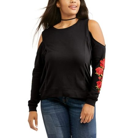 Juniors' Plus Cold Shoulder Floral Sweatshirt