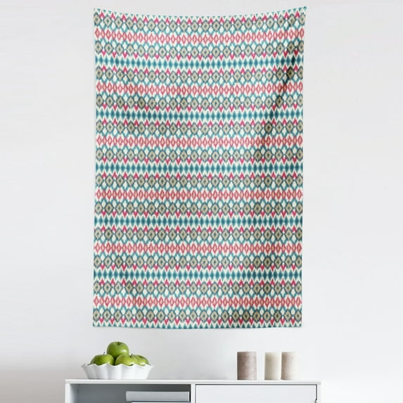 Ikat Tapestry, Cultures Theme Mexican Aztec Motifs with Geometrical Design, Fabric Wall Hanging Decor for Bedroom Living Room Dorm, 5 Sizes, Multicolor, by Ambesonne