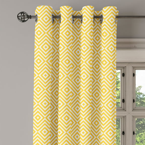 Ambesonne Yellow Grommet Curtain Single Panel, Zig Zag, 50"x60", Marigold White