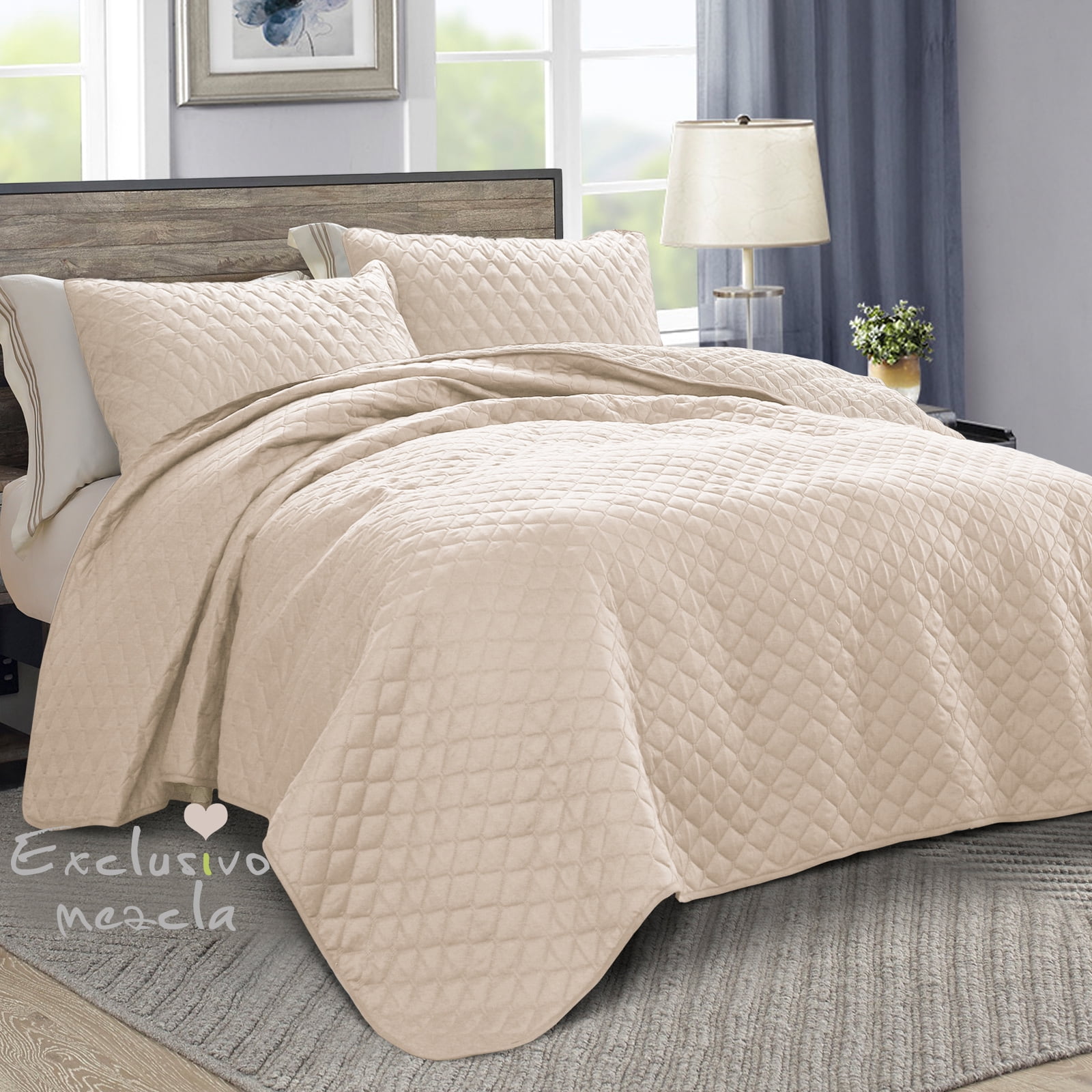 Exclusivo Mezcla King Size Quilt Set, 3-Piece Lightweight King Quilts Soft Bedspreads Bed Coverlets, Brich Beige, 104"x96"