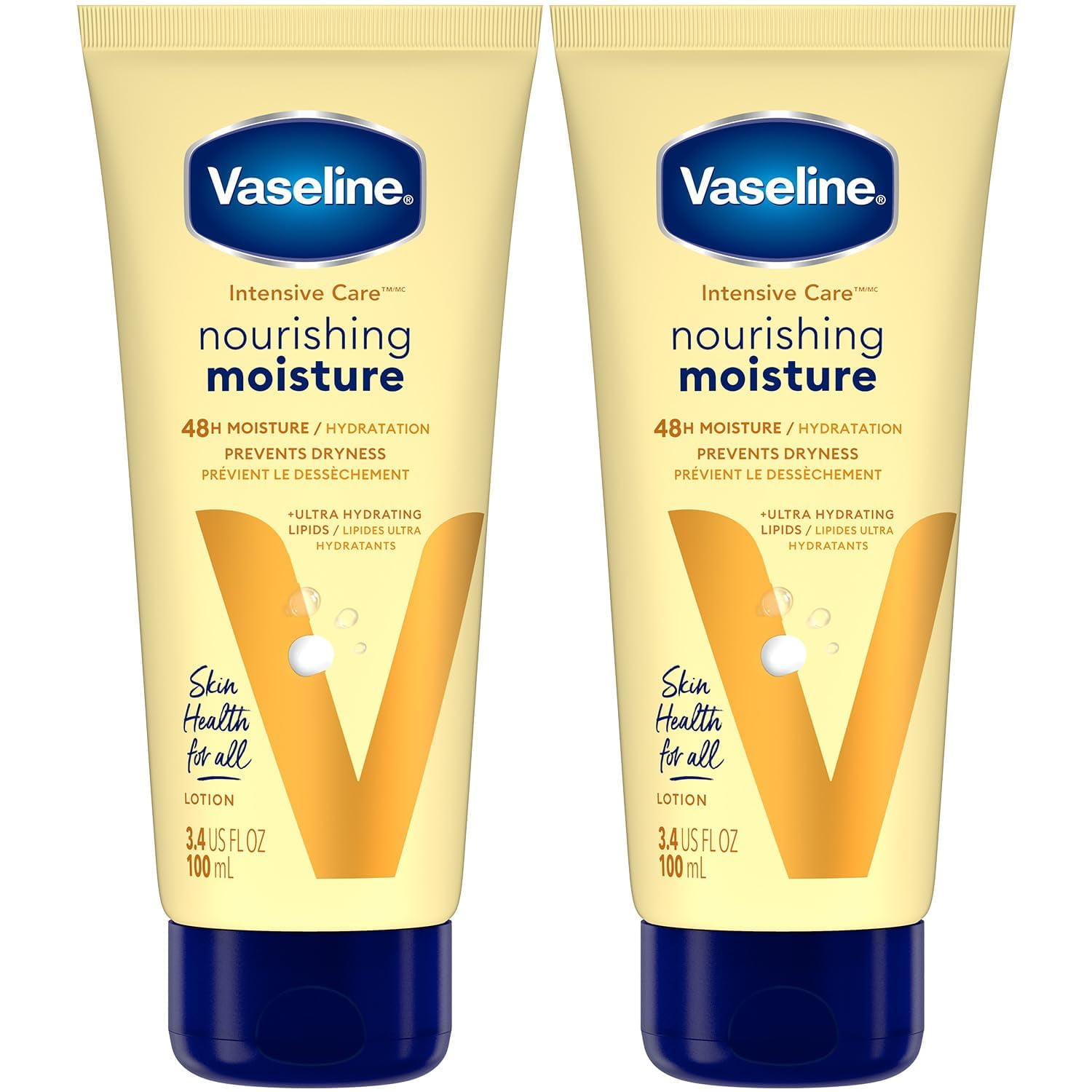 Vaseline Lotion, Intensive Care Nourishing Moisture 2-Pack – Moisturizer with Oat Extract + Ultra-Hydrating Lipids for Healing Extremely Dry Skin, 3.4 Oz Ea