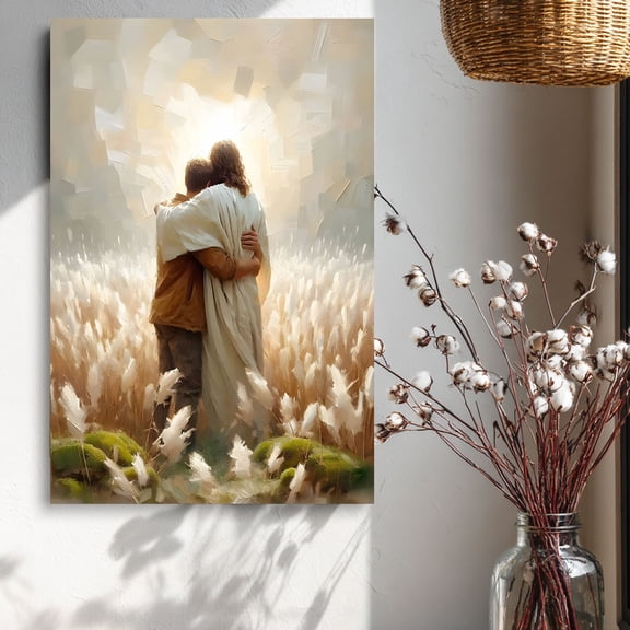 Christian Jesus Hugging Man Canvas Wall Decor Ready to Hang Church Bedroom