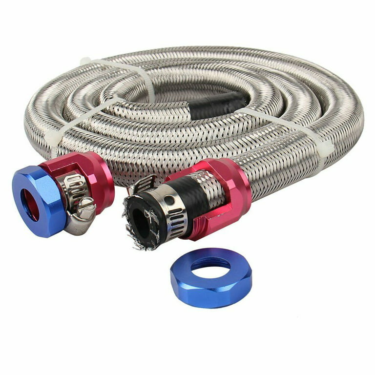 Fuel Line Hose 3ft 6AN 3/8 Braided Stainless Steel with 2pcs AN6 Hose Fitting Kit, Blue & Red, Size: ‎8.2 x 5.2 x 0.9 Inches