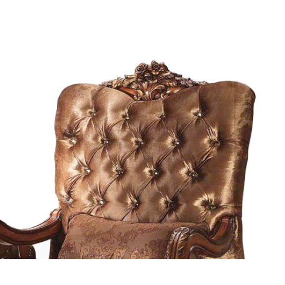 Benjara Jane 34 Inch Wide Rich Velvet Carved Accent Chair, Dark Brown-Color:Golden Brown
