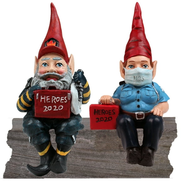 Hometown Heroes ? Fireman and EMT/Paramedic Garden Gnomes Statue Figurine Set ? Commemorative Special Edition 2020 10? H Shelf Sitter Figurines Set