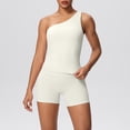 thumbnail image 2 of XUNKUSGA Workout Sets for Women Fashion One Shoulder Tops and High Waist Biker Shorts 2 Piece Sets for Women Soild Color Seamless Stretchy Matching Workout Sets,White,S, 2 of 7
