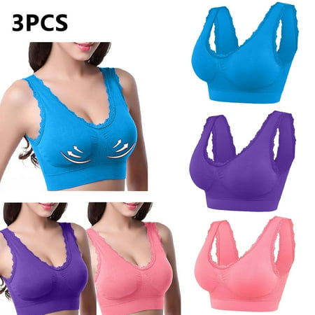 3 Pack Women Bras Plus Size Push Up Solid Color Lace Liftup 2025 Push Up Comfort Wireless Bralette Yoga Bra Breathable Sports Bras Comfortable Underwear Soft Full Coverage Everyday Bra XXL
