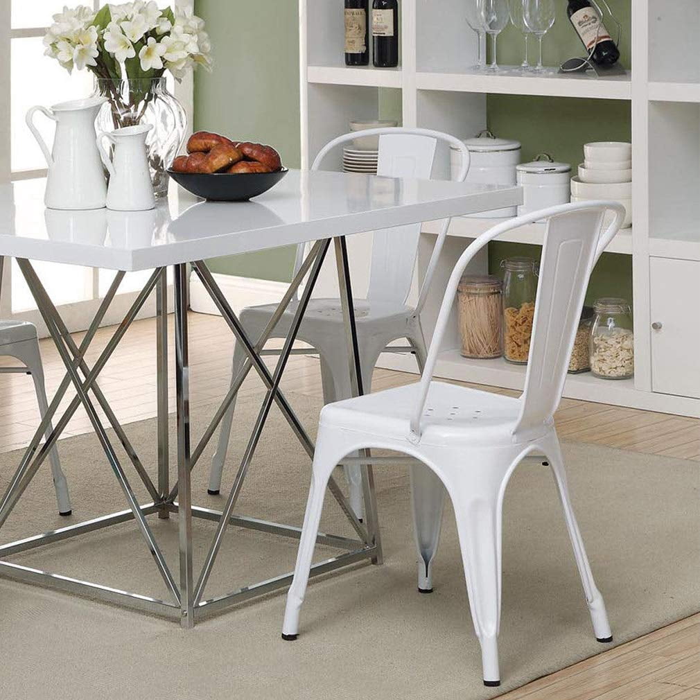 NiamVelo Metal Dining Chairs Set of 2, Indoor/Outdoor Patio Chairs, 18 Inch Stackable Chairs for Kitchen, Restaurant Dining Room ,Café , Bistro Patio （Cream）
