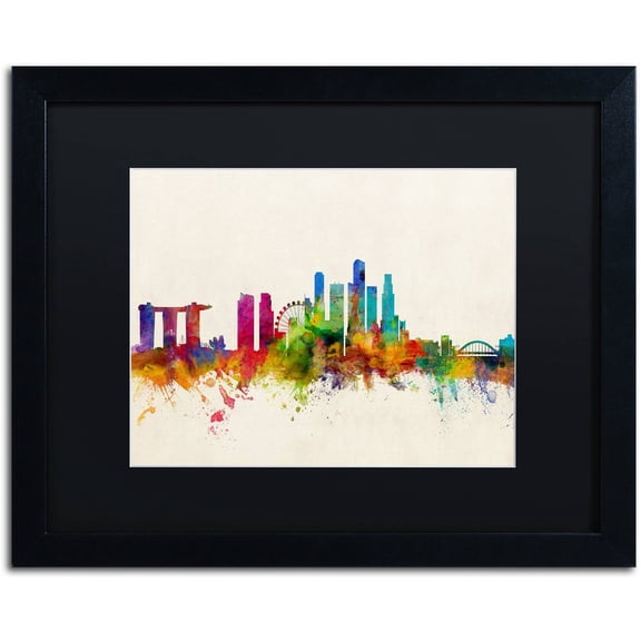 Trademark Fine Art ''Singapore Skyline'' by Michael Tompsett 16" x 20" Black Matted Black Frame (MT0606-B1620BMF)