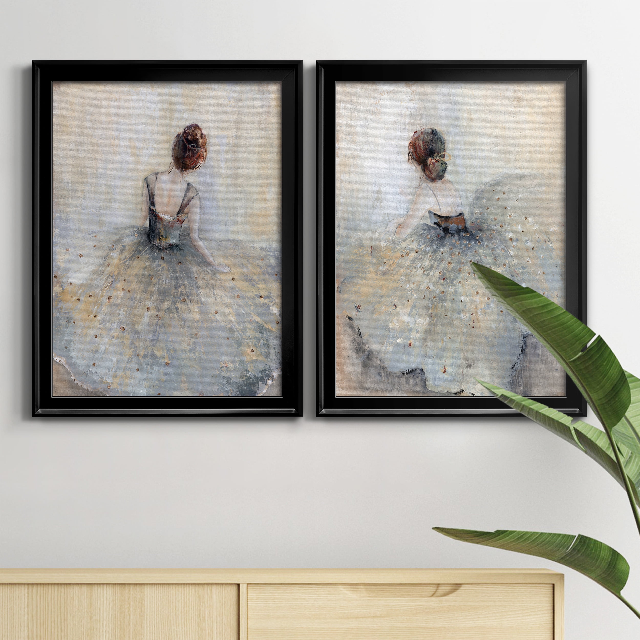 2 Piece Set Beautiful Contemplation Premium Framed Canvas - Ready to Hang - 22.5 x 30.5 Each - Black Frame