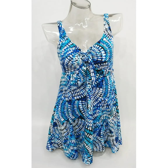 Croft & Barrow Blue Bow Front Tummy Control One-Piece Swimdress Women's 6