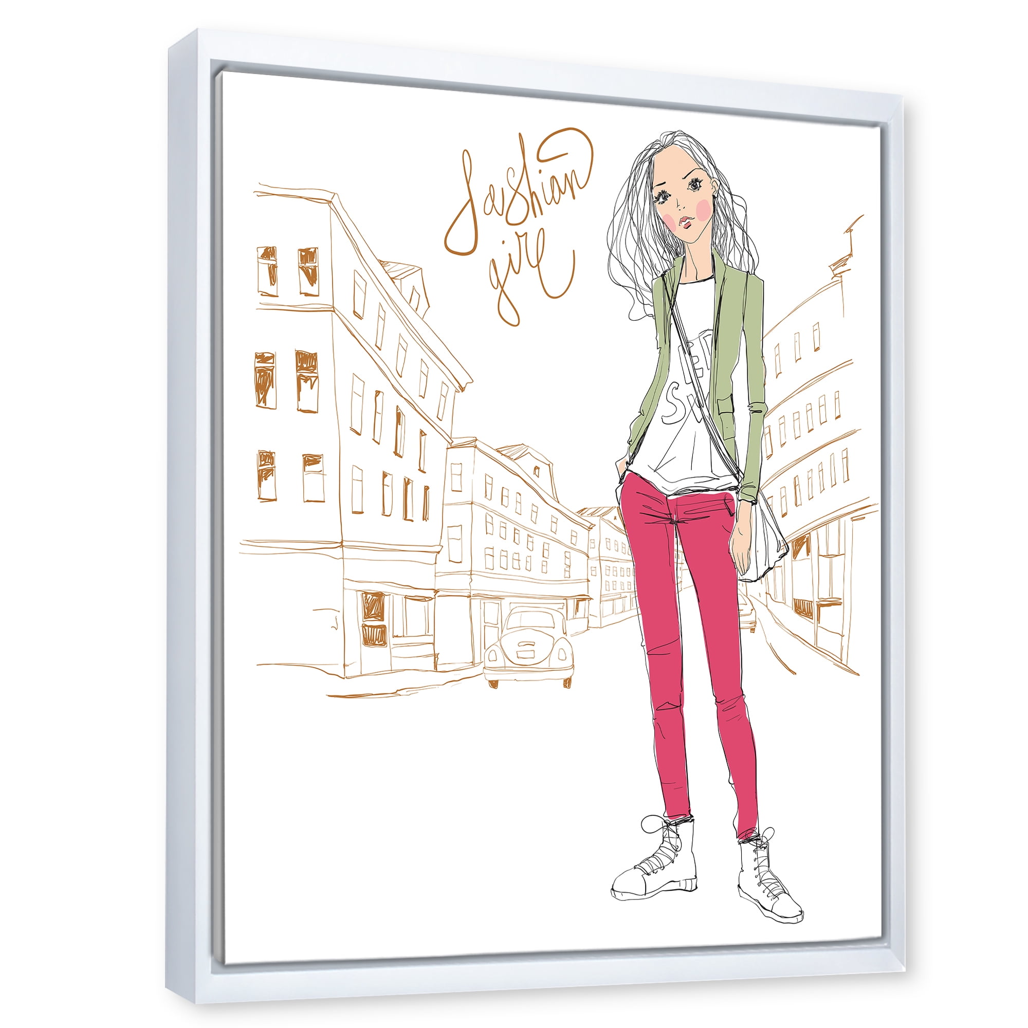 Designart 'Trendy Fashion Woman II' Children's Art Framed Canvas Wall Art Print