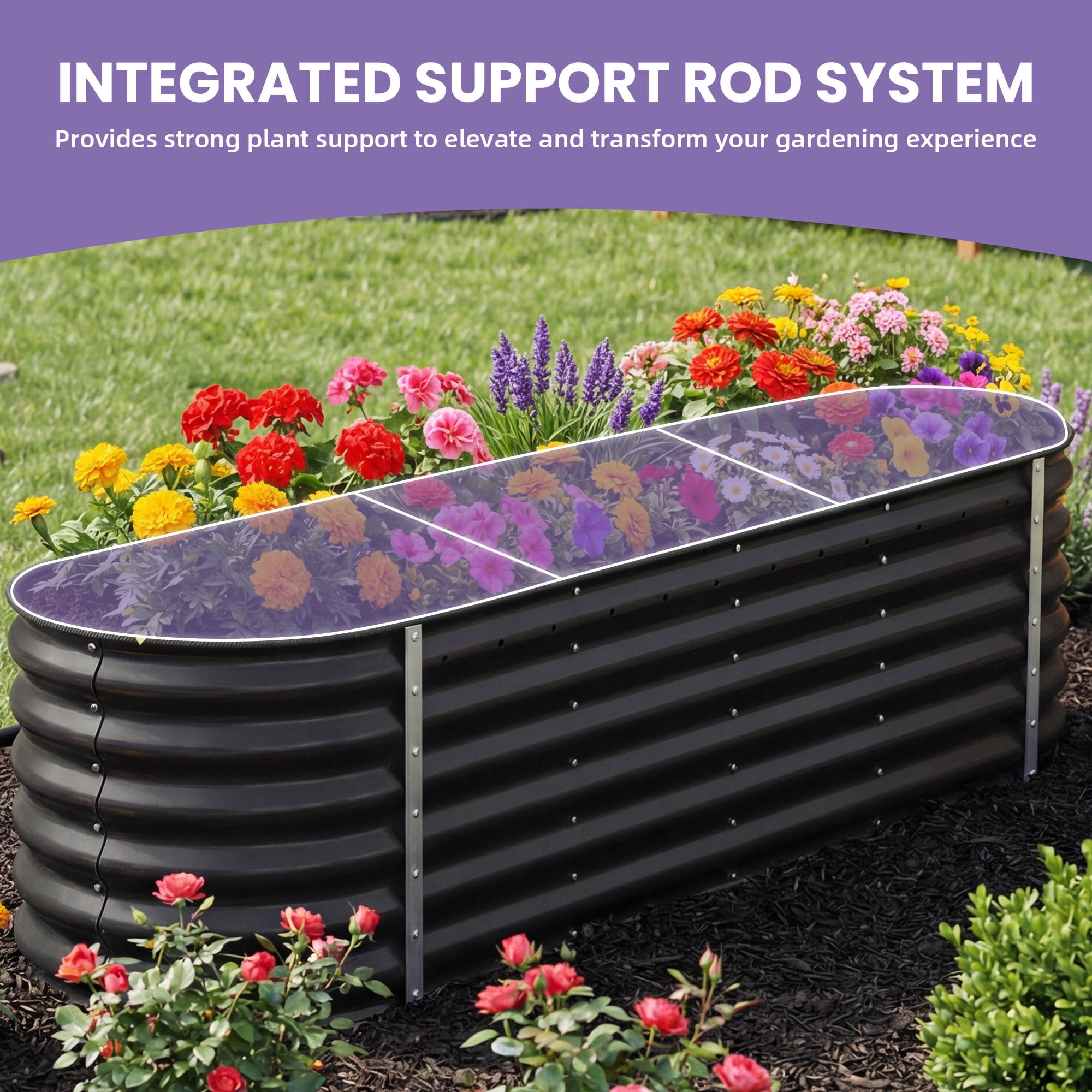 Uforic 8x2x2ft Raised Garden Bed Kit, 24" Tall 9 in 1 Large Galvanized Metal Planter Box, Outdoor Plant Bed for Vegetables Flowers, Come with Gloves, Safety Rubber & Support Rod,Dark Gray