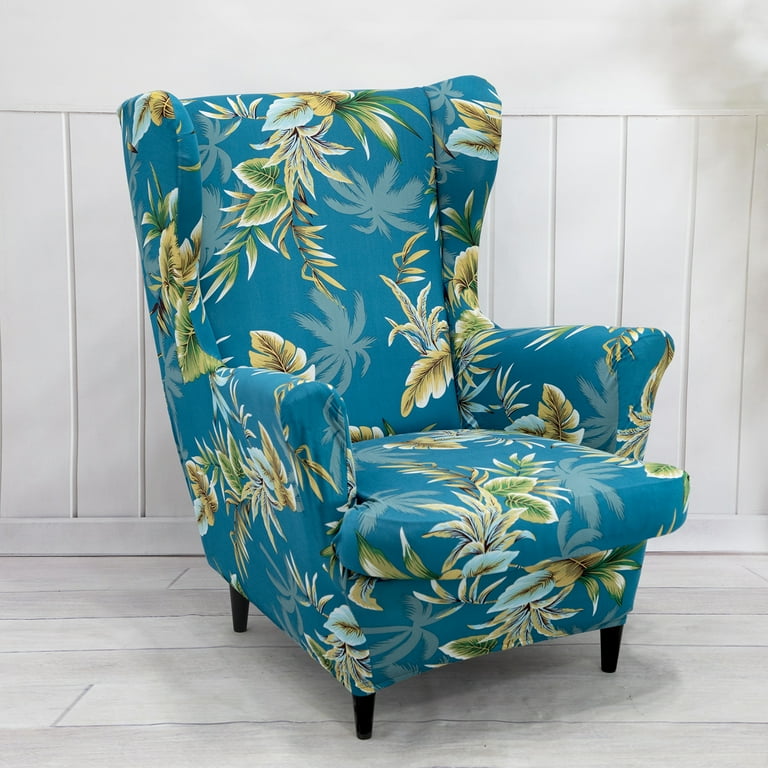 DONGPAI Stretch Wingback Chair Cover Printed Wing Chair Slipcovers Furniture Cover 1 Piece Super Stretch Modern Style Pattern Soft with Elastic Bottom