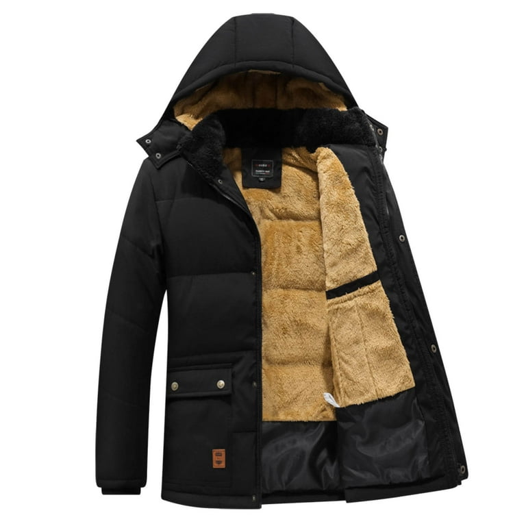 Puff Coats Male Winter Warm Plush Solid Pocket Coat Detachable
