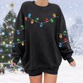 thumbnail image 2 of Fiaer Christmas Women Sweatshirts Trendy Lights Decor Relaxed Fit Pullover Fall Crew Neck Long Sleeve Plus Size Tops Black S, 2 of 4