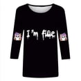 thumbnail image 4 of Women's Casual Halloween Print Three Quarter Sleeve Top Cute Short Sleeve Tee for Autumn Daily Wear, 4 of 5
