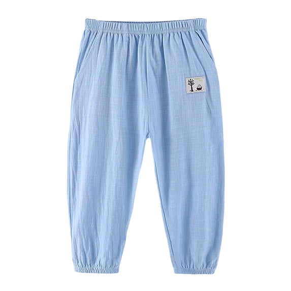 OOOUM Boys Track Pants Elastic Waist Soft Stretch Comfy Long Pants Skin Friendly Casual Trousers For Kids Light Blue 7-8 Years