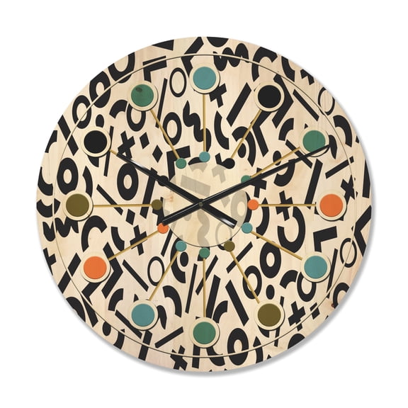 Designart 'Black and White Geometric Pattern X' Mid-Century Modern Wood Wall Clock