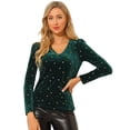 thumbnail image 1 of Blusa De Manga Larga Con Cuello En V De Terciopelo Para Mujer, Blusa Con Estrellas Brillantes Metálicas Doradas Verde M, 1 of 6