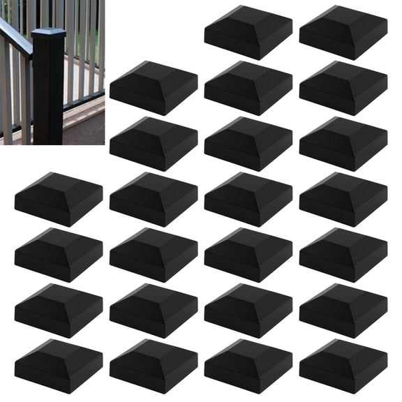RULLINE Aluminum Fence Post Caps 2" x 2" Black Post Caps Fence Top Caps for Wood, Metal, Mailbox, Sign Posts, Deck Railings (24 pcs)
