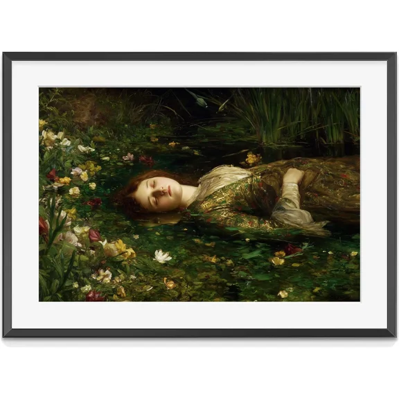 Ophelia By John Everett Millais | Pre-Raphaelite Woman Portrait Painting Print |, Matte Canvas Stretched, Posters for Room Bedroom Living Room Bathroom Wall Decor, Posters & Art Prints, Gift.