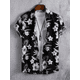 thumbnail image 3 of Camisa de manga corta con botones y solapa para hombre con estampado de cocoteros tropicales, estilo hawaiano, para vacaciones de verano en el resort, tops extragrandes, 3 of 5
