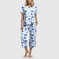 thumbnail image 4 of felwors Womens Pajama Sets, Comfy Cotton 2 Piece Lounge Sets, Woman Two Piece Pjs, Loungewear Set Women, Capri Pants Sets Dark Blue, XL, 4 of 7