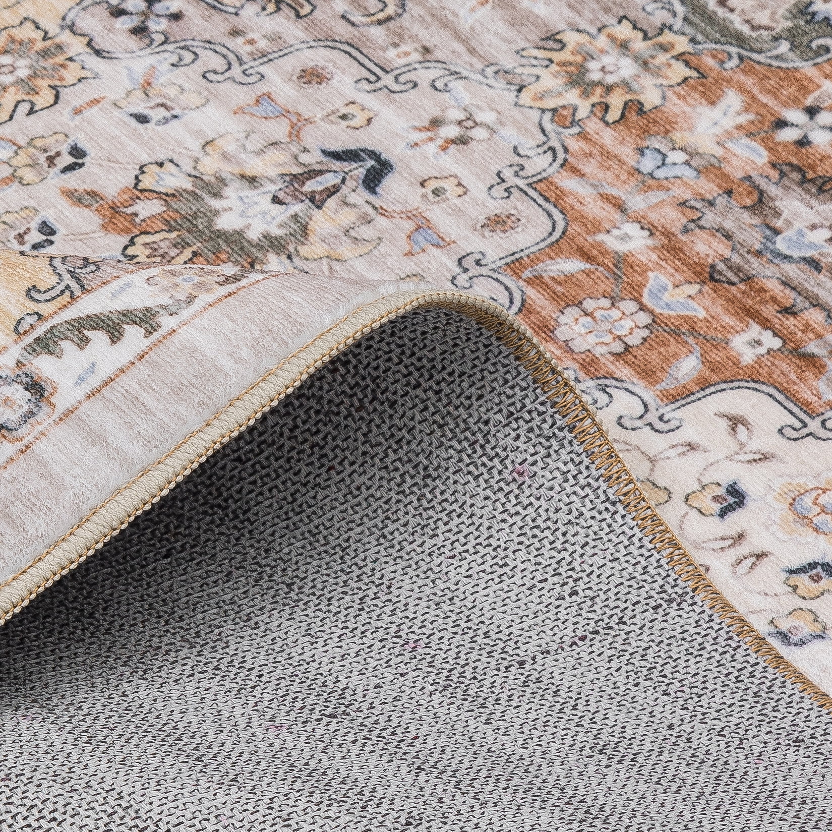 Toyoso 8x10 Area Rug Living Room Rugs - Washable Vintage Floral Soft Thin Large Rug Indoor Floor No Slip Rug Carpet for Bedroom Under Dining Table Home Office Decor - Multi Brown