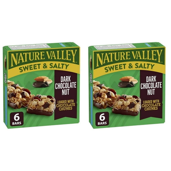 Nature Valley Granola Bars, Sweet and Salty Nut, Dark Chocolate, 6 Bars, 210g (2 Pack)