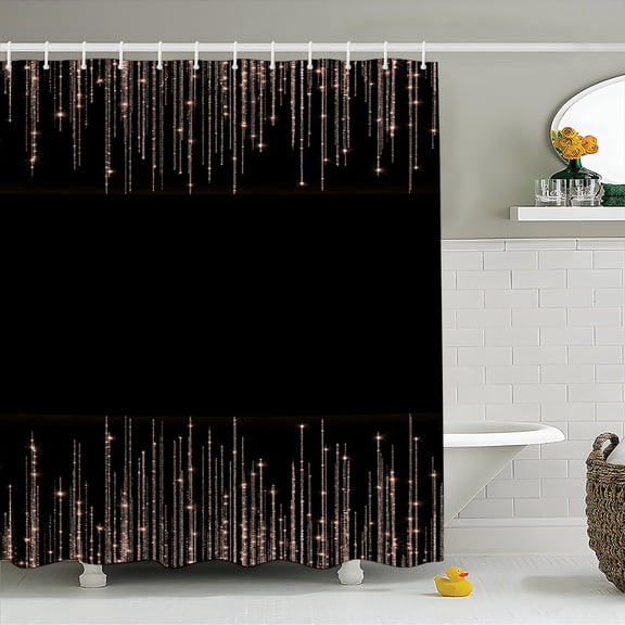Black Gold Shower Curtain 72x72, Waterproof Washable Polyester Bathroom Curtain, Glitter Bath Curtain with 12 Plastic C Hooks, Machine Washable Fabric Bath Curtain for Bathroom Decor