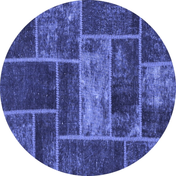 Ahgly Company Indoor Round Patchwork Blue Transitional Area Rugs, 8' Round