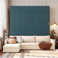 thumbnail image 2 of Queen Horizontal Murphy Bed with Sofa and Storage Shelves, Solid Wood Space Saving Hideaway Murphy Wall Bed with Couch and Storage for Adults, Green, 2 of 9