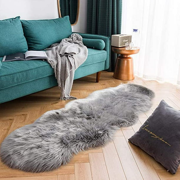 Latepis Soft Faux Sheepskin Fur Rug Runner Rug 2x6 Feet Gray Fluffy Rug Shag Nursery Rug Carpet