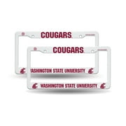 Washington St. NCAA Cougar's WSU Raised Letter White Plastic License Plate Frame - Set of 2 Frames