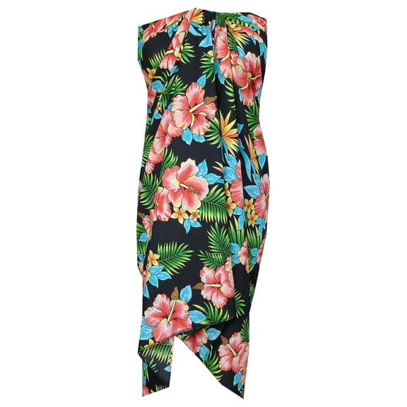 Sarong 47 Allover Flower Leaf Beach Swimsuit Wrap Cover up Pareo Black
