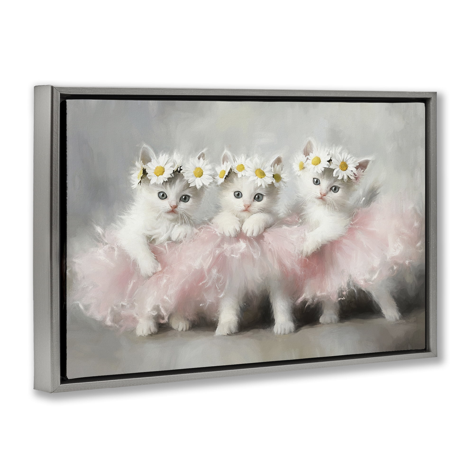Stupell Industries Dancing Kittens in Tutus Gray Framed Floater Canvas Wall Art, design by Tina LeCour